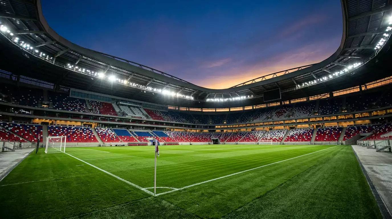 Nogometni stadion osvijetljen reflektorima uoči utakmice Svjetskog prvenstva 2026