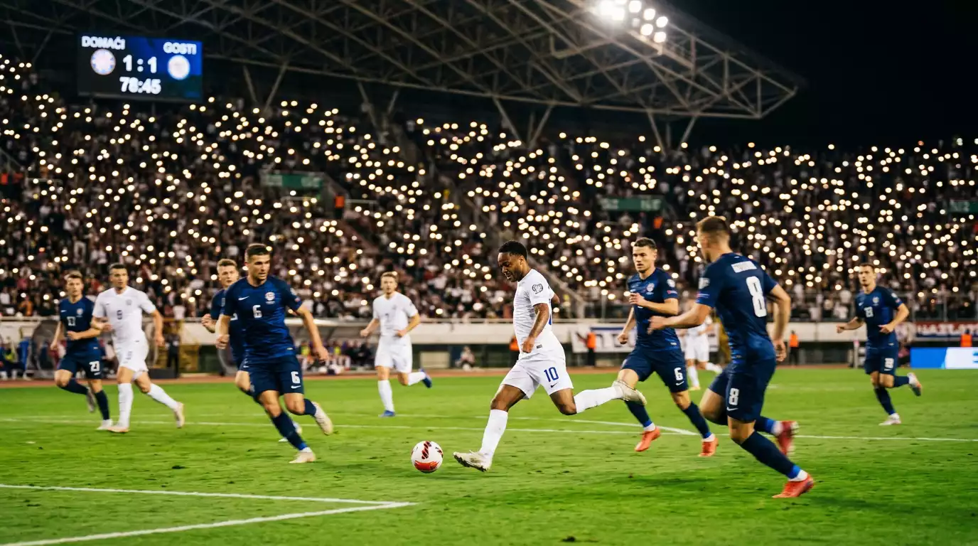 Nogometna reprezentacija u bijelim dresovima na terenu tijekom utakmice Svjetskog prvenstva